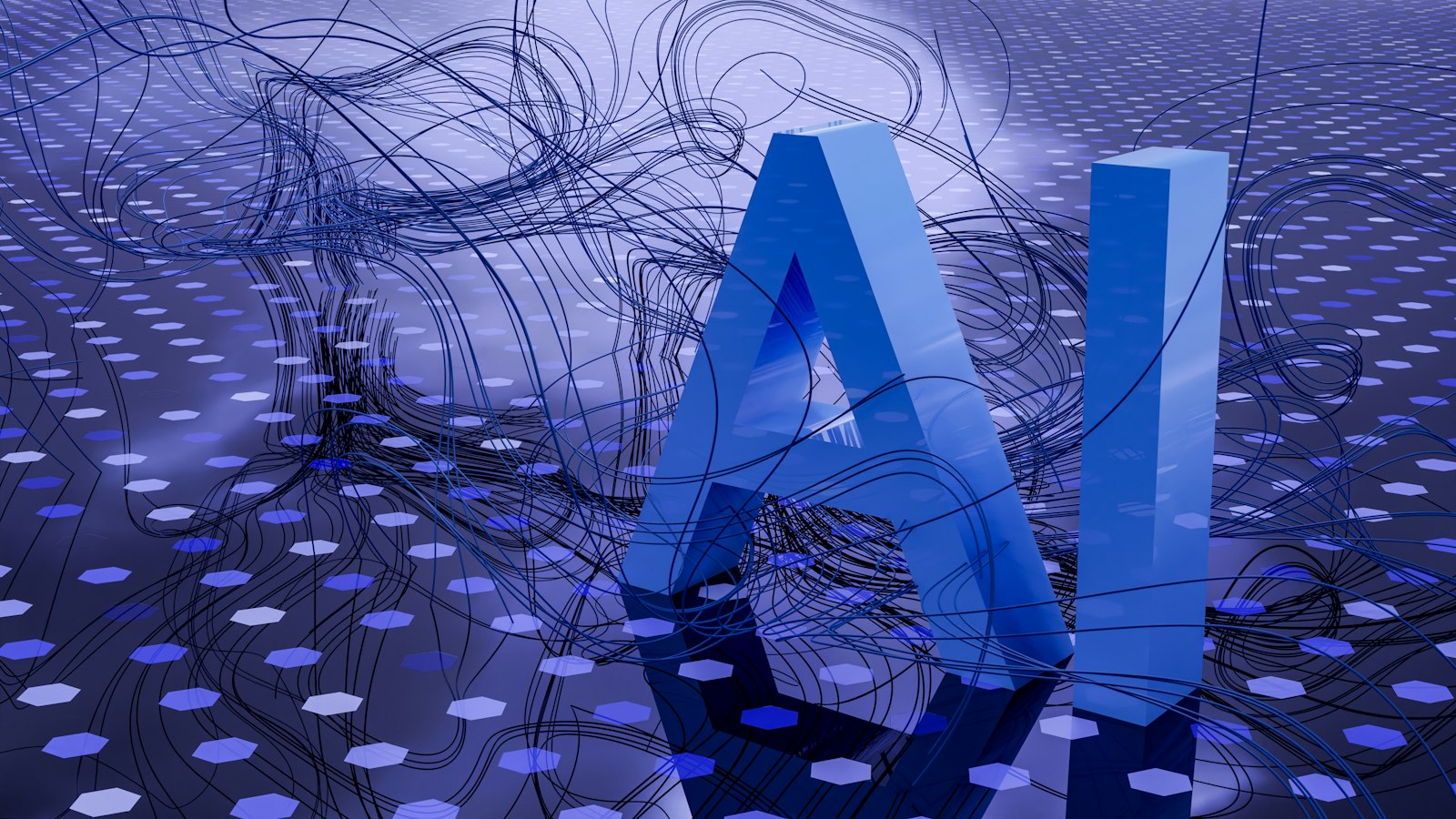 Composición abstracta en azul con las letras AI